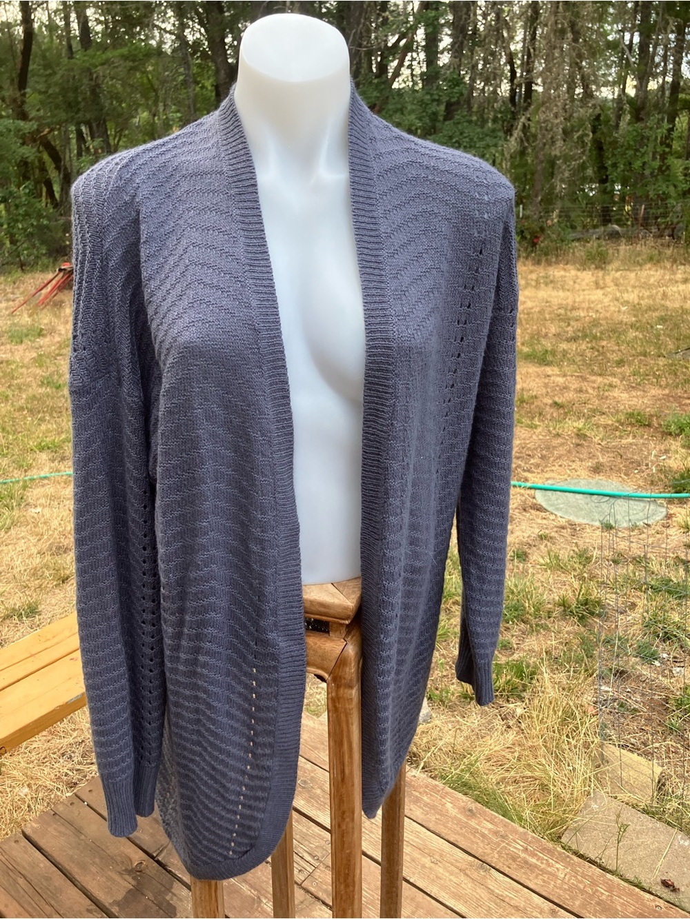 Lightweight pointelle knit open cardigan 2X  long perfect for office!
